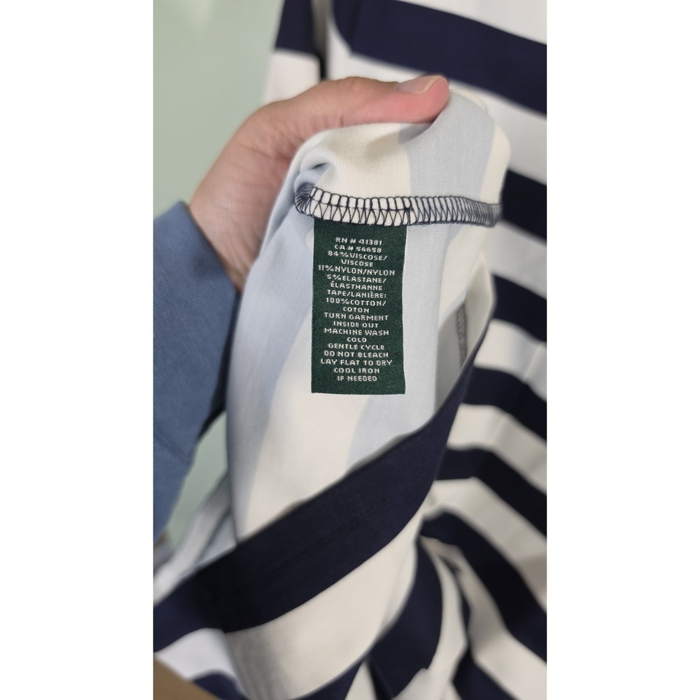 Lauren Ralph Lauren Women's Striped Bell-Sleeve Shift Dress‎ Navy/White Large - Picture 6 of 6